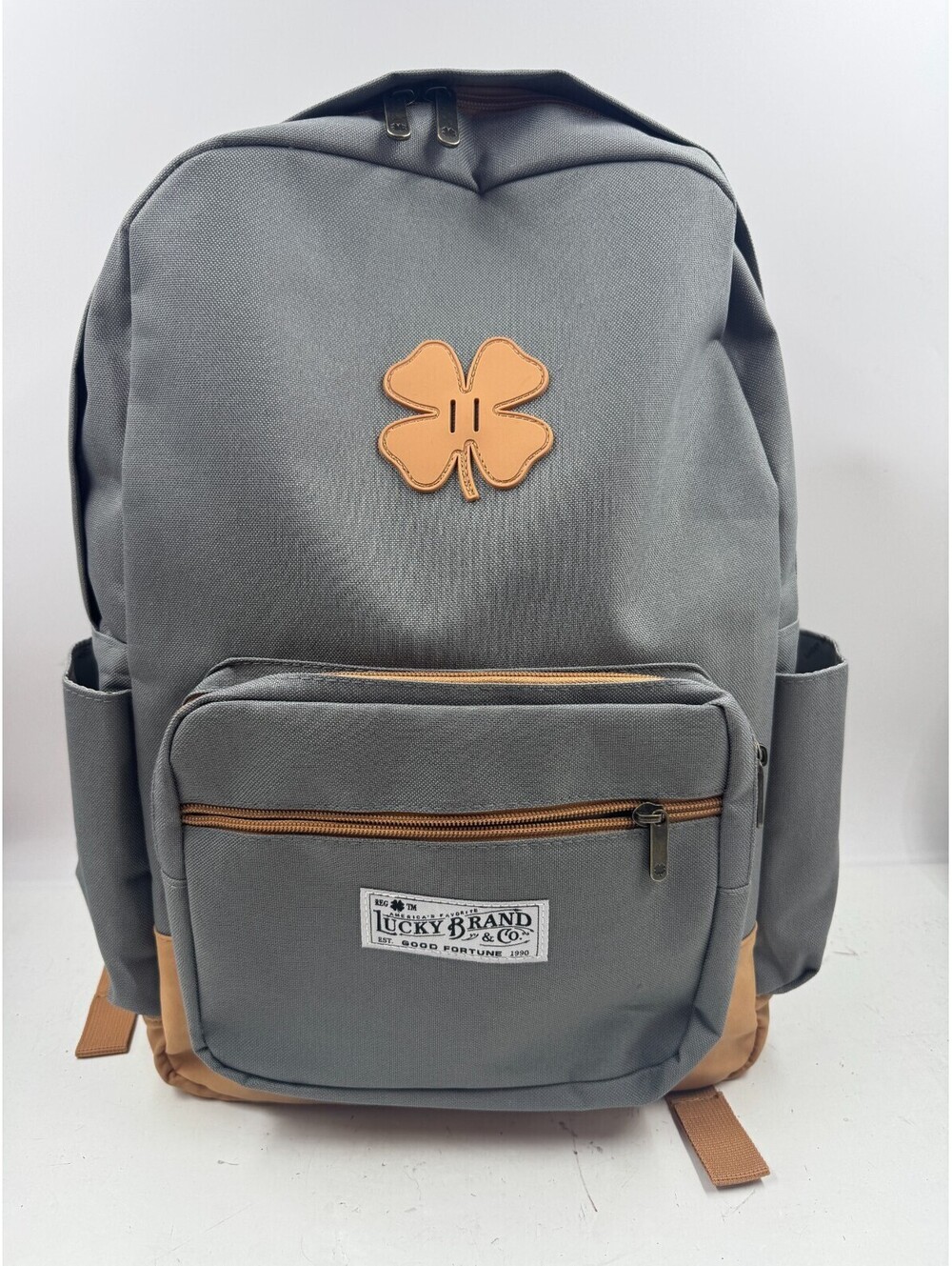 Lucky Brand Backpack Gray Canvas Brown Leather Day Pack